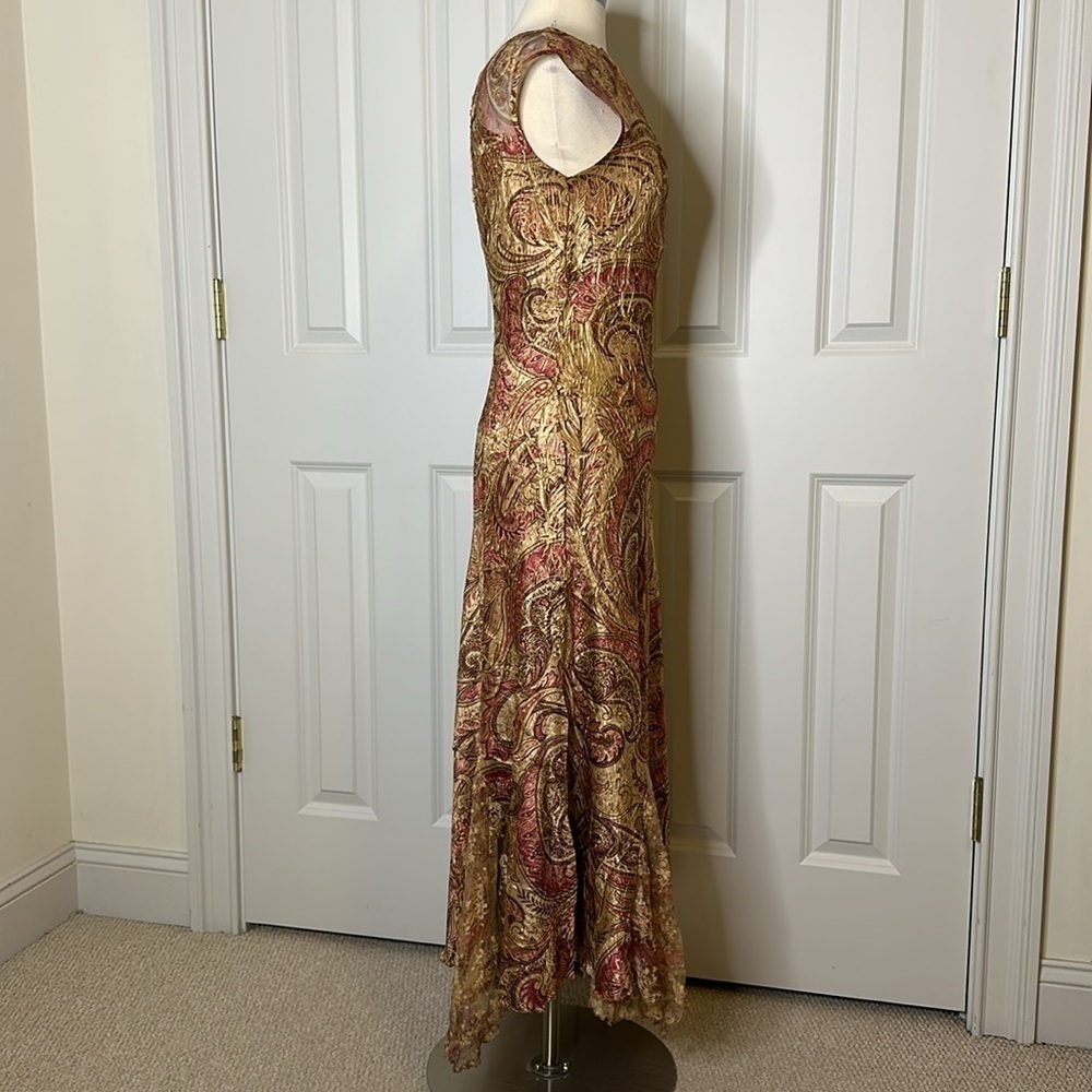Komarov Gold Paisley Lace Detail Long Dress SzL - Picture 8 of 12